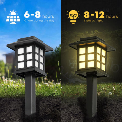 LQWELL® Solar Lights for Outdoor Garden, 8 Pieces Solar Garden Lights IP65 Waterproof, Retro Solar Lights, Warm White Decorative Pathway Lights, Vertical 37cm Height for Grass Patio Balcony Walkway