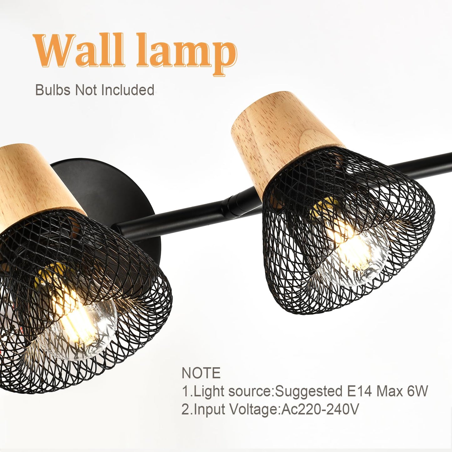 LQWELL® E14 Wall Light, LED Indoor Wall Lamp Wall Lighting Wall Spotlight in Retro Industrial Style, for Studio Bar Counter Hotel Bedroom Living Room Staircase Hallway Basement, Matte Black Metal