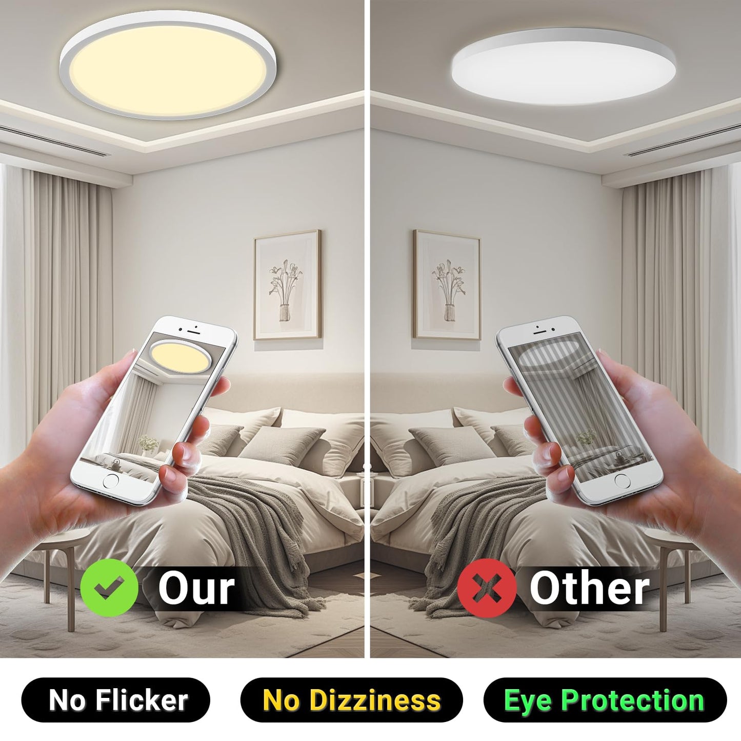LQWELL® Ceiling Light LED Ceiling Lamp, IP44 Waterproof Bathroom Lamp Round Flat 23W 3000K 2400LM Modern Simple Lamp Thin for Living Room Bathroom Bedroom Kitchen Balcony Basement Office, 300 * 25mm