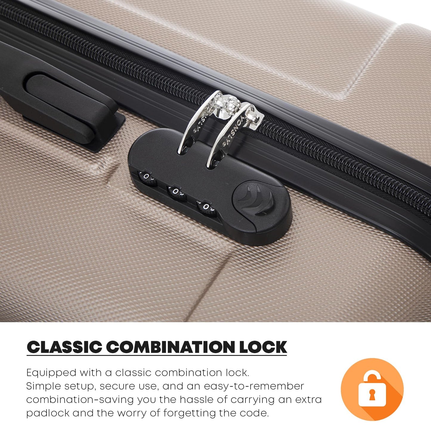 YONSLY® Suitcase Set, Trolley Travel Suitcase, Spinner Carry-on Luggage, Luggage Set with 4 360° Wheels, Hardshell Travel Suitcase, Combination Lock, Soft Rubber Handle (Set of 2, L&XL)