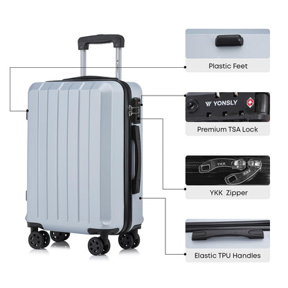 YONSLY® Premium Luggage TSA Lock, YKK Zipper Hardshell Suitcase Trolley Cabin Bag Spinner Luggage Hand Luggage 4 Wheels (L-XL Set)