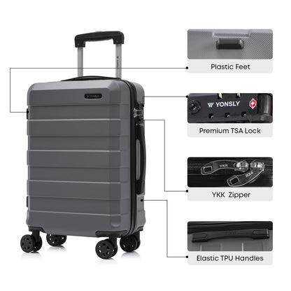 YONSLY® Premium Luggage TSA Lock, YKK Zipper Hardshell Suitcase Trolley Cabin Luggage Spinner Suitcase Carry-on 4 Wheels