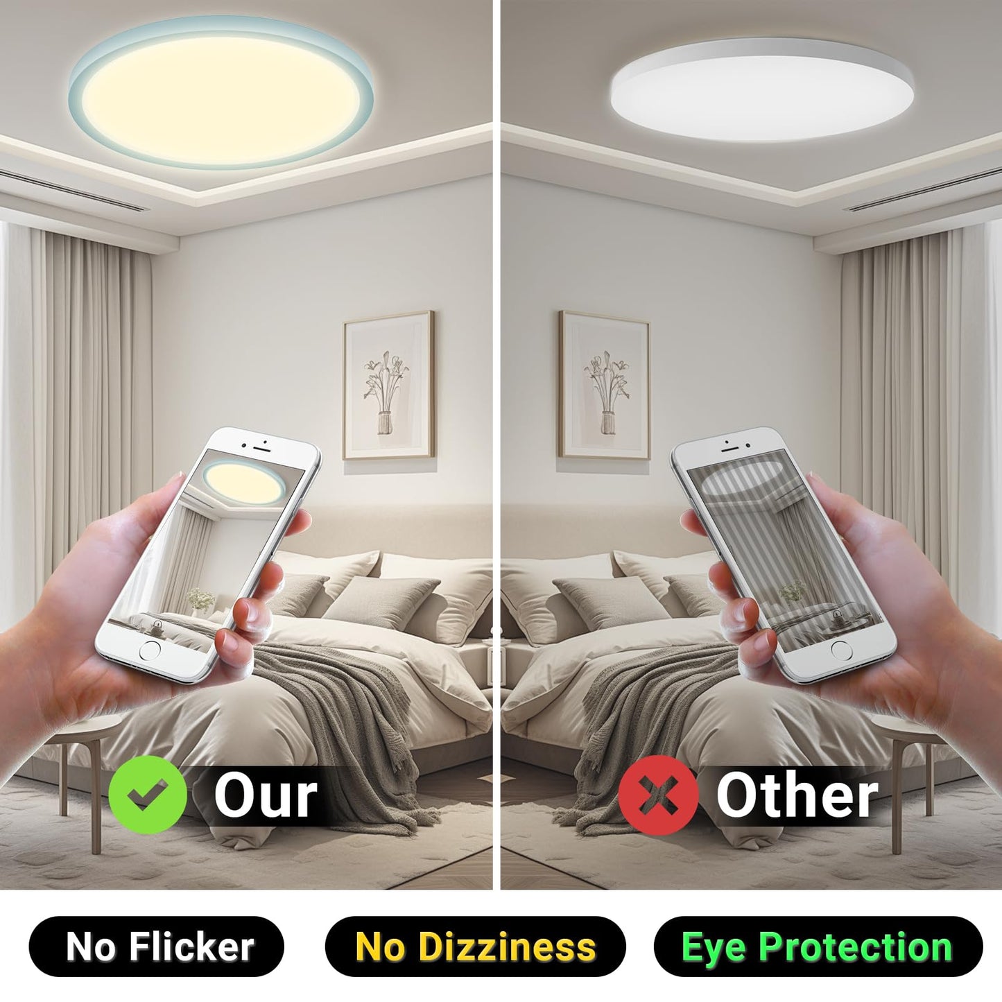 LQWELL® Ceiling Light LED Ceiling Lamp, IP44 Waterproof Bathroom Lamp Round Flat 23W 3000K 2400LM Modern Simple Lamp Thin for Living Room Bathroom Bedroom Kitchen Balcony Basement Office, 300 * 25mm