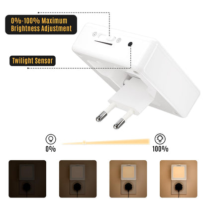 LQWELL® Foldable Outlet Night Light with Dusk Sensor, Night Lamp Adjustable Brightness, Automatic Outlet Light, Warm White Orientation Light for Kids' Room, Hallway, Stairs, White, 4/8 PCS