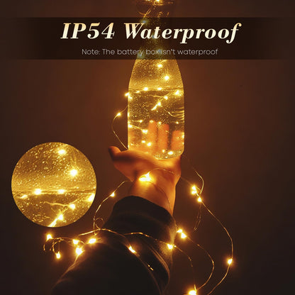 LQWELL® 2 Stück LED Lichterkette, 3M/5M/10M Kupferdrahtlampe, 30/50/100LED, Batteriebetrieben, Wasserdicht, Warmweiß, 2 Modi für Weihnachten Hochzeit Festival Wohndeko