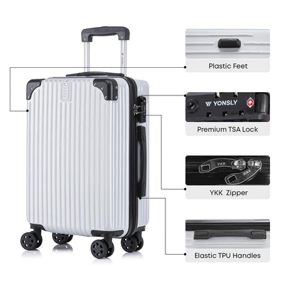YONSLY® Premium Luggage TSA Lock, YKK Zipper Hardshell Suitcase Trolley Cabin Luggage Spinner Suitcase Carry-on 4 Wheels (M-L-XL-Set)