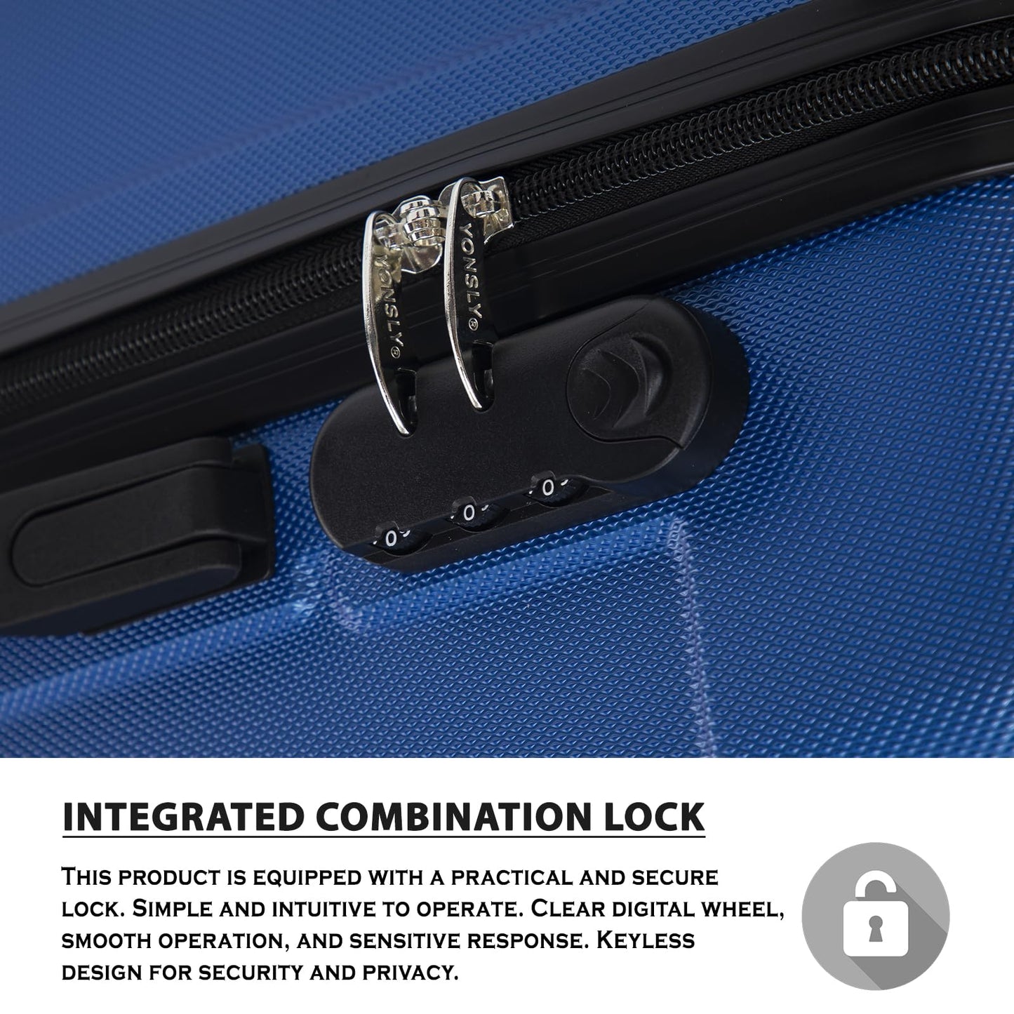 YONSLY® Trolley Suitcase, Travel Suitcase, Carry-On Suitcase, Hardshell Suitcase with 4 360° Wheels, Combination Lock, Soft Rubber Handle for Travel, Camping