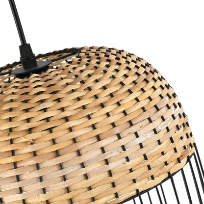 LQWELL® E27 Black Pendant Lamp, Retro Hanging Lamp Pendant Light Vertigo Lamp Height-Adjustable Chandelier Metal Rattan, for Living Room Bedroom Dining Room Cafes Studio Bar Counter