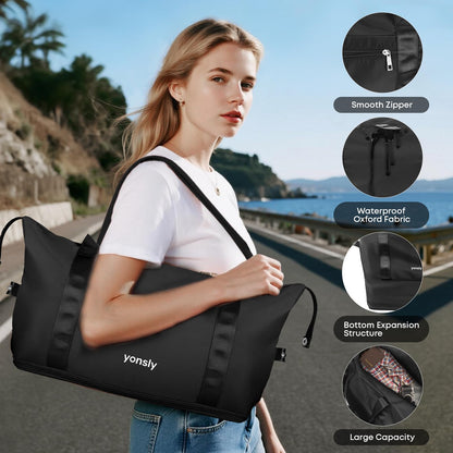 YONSLY® 4-Piece Luggage Set, Trolley Suitcase Set with 1 Travel Bag, 1 Toiletry Bag, Carry-On Rolling Suitcase with 4 Wheels, Hard-Shell, Size M with Combination Lock, Rubber Handle (S, M)