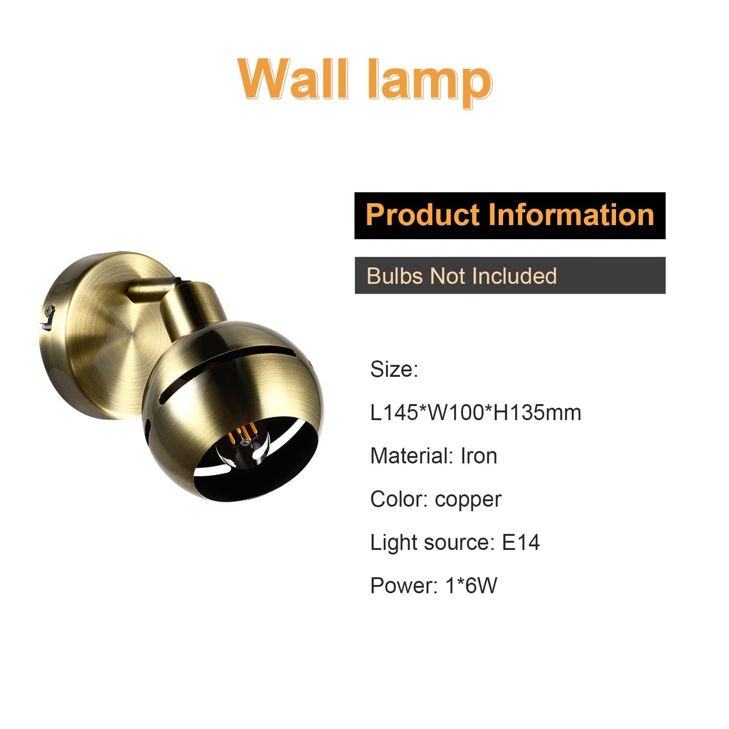 LQWELL® Wall Light Copper Color, LED Wall Lamp Indoor Wall Lighting Wall Spotlight in Retro Industrial Style, for Bedroom Living Room Studio Bar Counter Hotel Staircase Hallway Basement