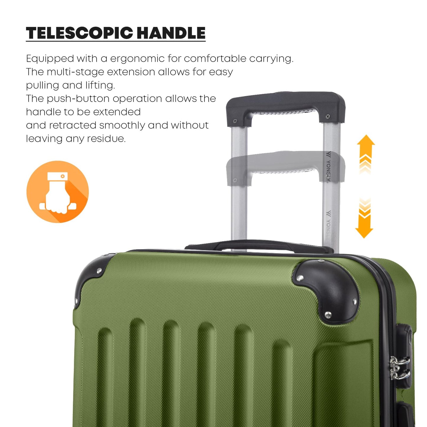 YONSLY® Suitcase Set, Trolley Suitcase, Carry-On Rolling Suitcase, Luggage Set with 360° Wheels, Hardside Luggage, Combination Lock, Soft Rubber Handle (4-Piece Set, S, M, L&XL)