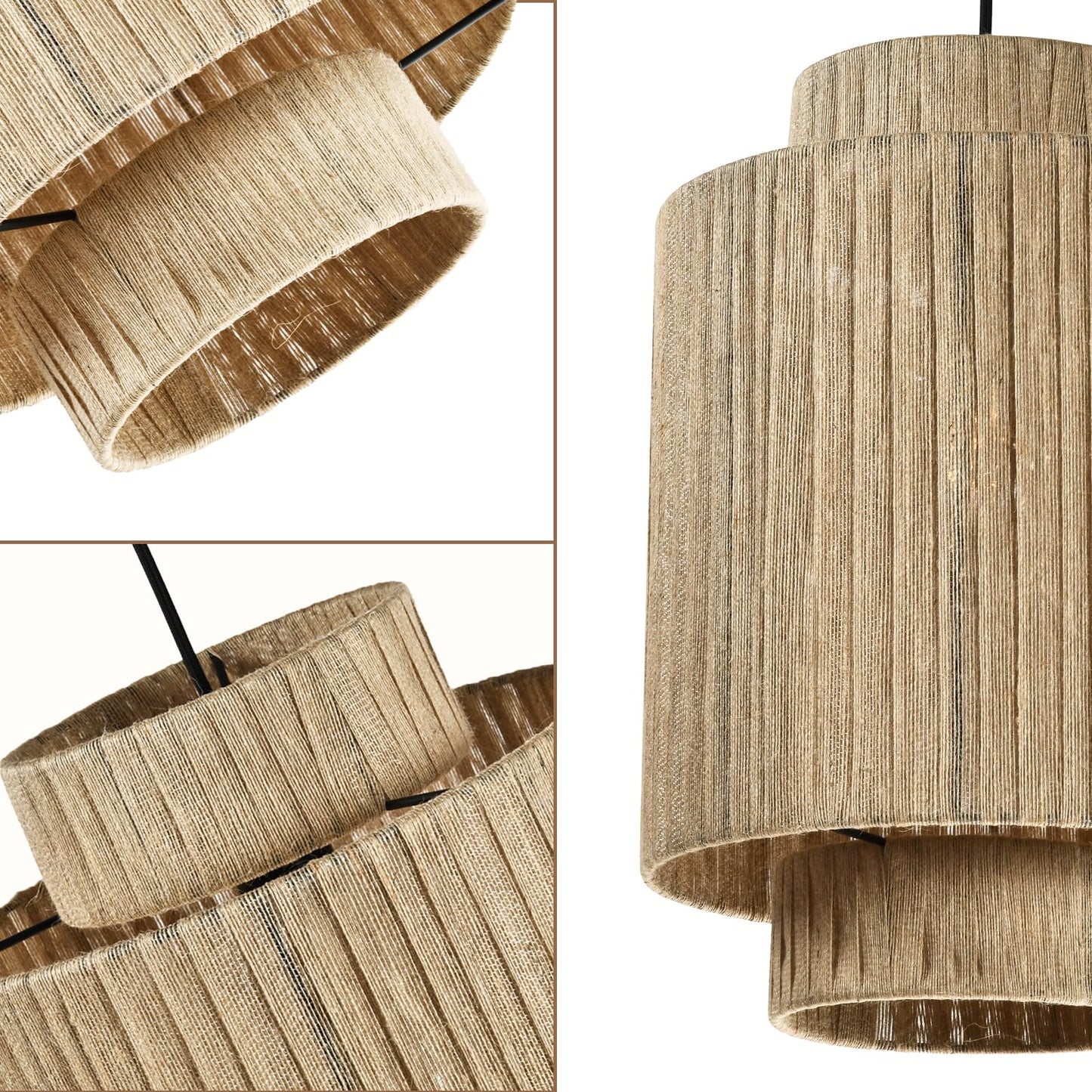 LQWELL® E27 Pendant Light Ceiling Lamp Chandelier, Retro Ceiling Light Pendant Lamp 1-Light, Linen Beige Chandelier for Living Room Bedroom Dining Room Bar Hotel Shop Studio Cafes