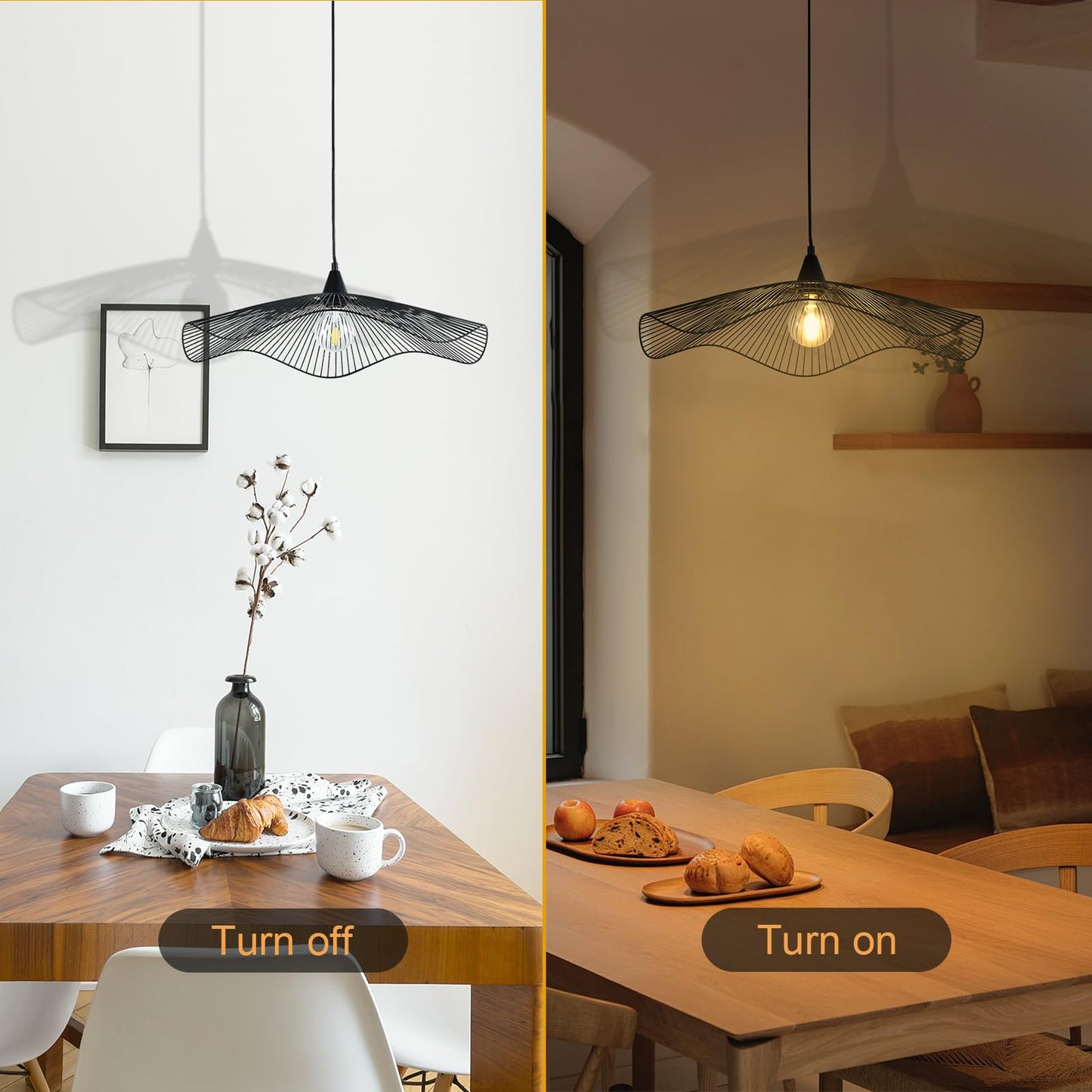 LQWELL® LED Pendant Lamp Black Hat Line, Retro Hanging Lamp E27 Vertigo Lamp Height Adjustable Chandelier for Living Room Bedroom Dining Room Cafes Studio Bar Counter Decor