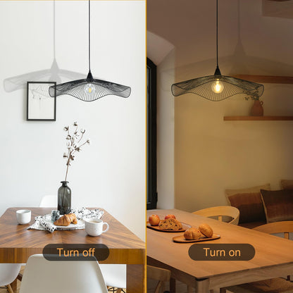 LQWELL® LED Pendant Lamp Black Hat Line, Retro Hanging Lamp E27 Vertigo Lamp Height Adjustable Chandelier for Living Room Bedroom Dining Room Cafes Studio Bar Counter Decor