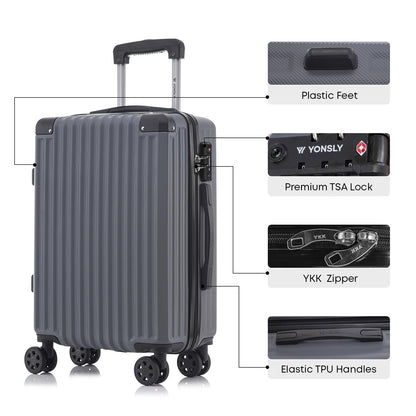 YONSLY® Premium Reisekoffer TSA-Schloss,YKK-Reißverschluss Hartschalen-Koffer Trolley Kabinenkoffer Rollkoffer Suitcase Handgepäck 4 Rollen