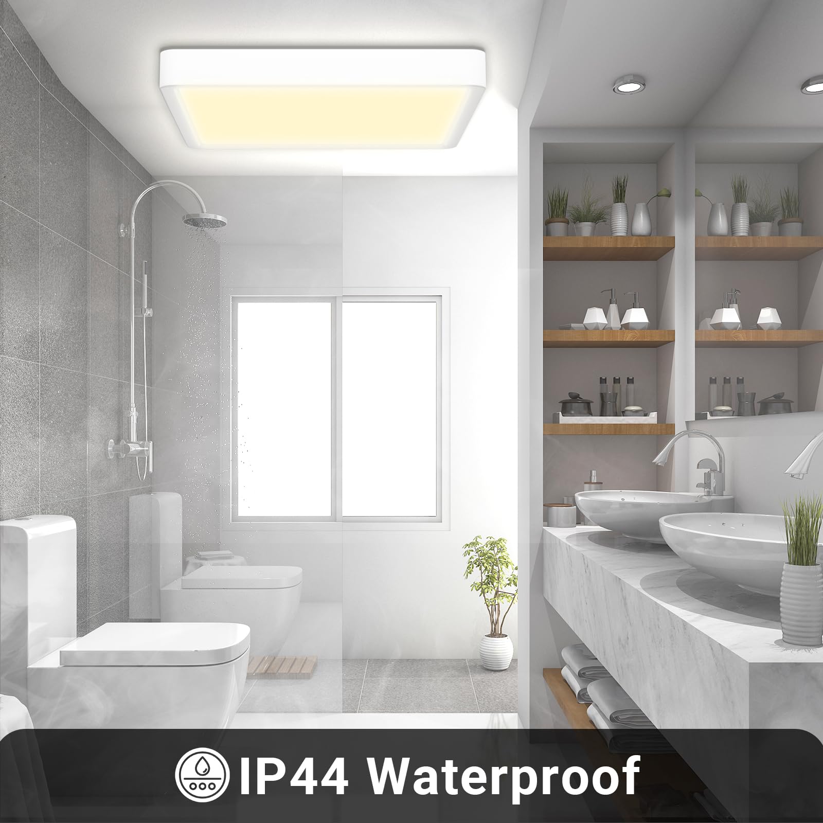 LQWELL® LED-Deckenleuchte quadratisch, warmweißes Licht im Badezimmer