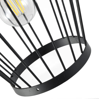 LQWELL® E27 Black Pendant Light, Retro Hanging Lamp Vertigo Lamp Height-Adjustable Chandelier Metal Rattan, for Living Room Bedroom Dining Room Cafes Studio Bar Counter