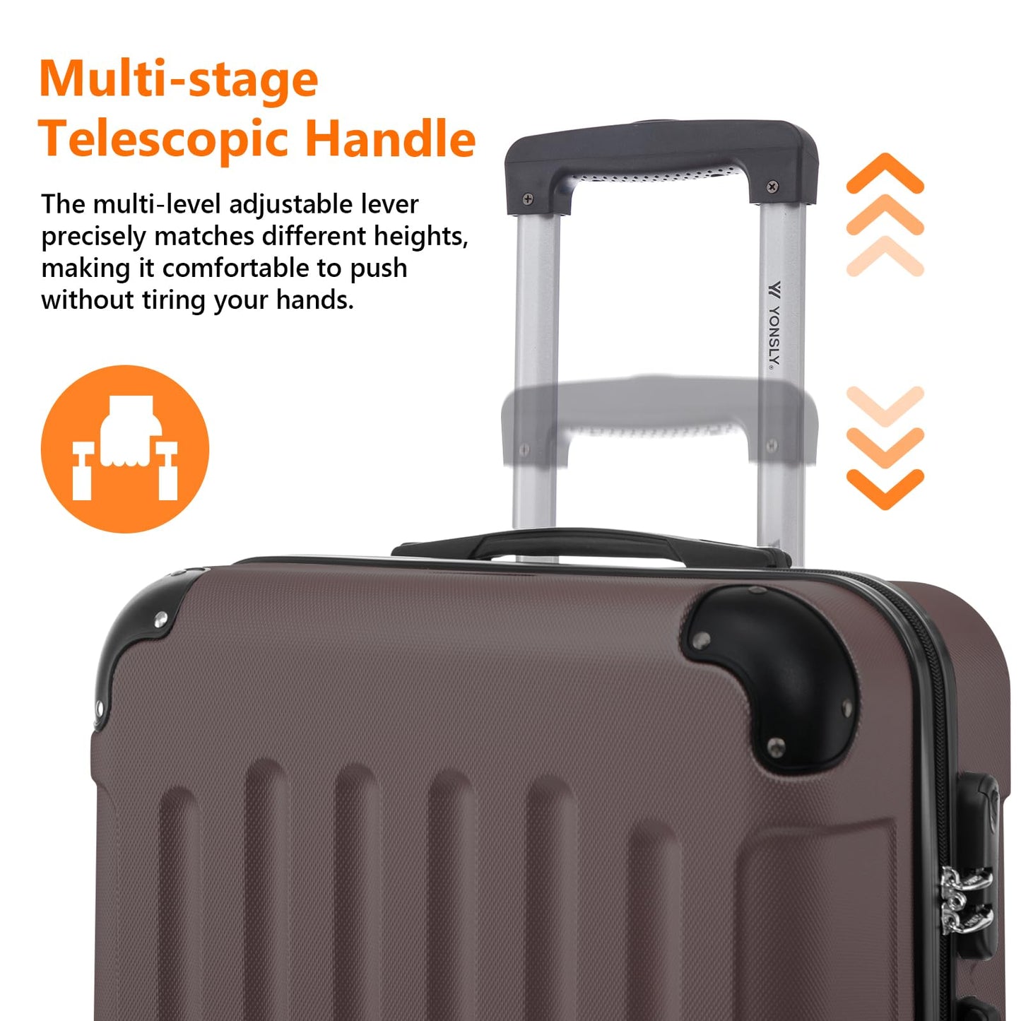 YONSLY® Luggage Set Suitcase, Travel Suitcase, Trolley Case Carry-On, Hardshell Travel Suitcase with 360° Spinner Wheels, Combination Lock, Multi-Stage Telescopic Handle (M-L-XL-Set)