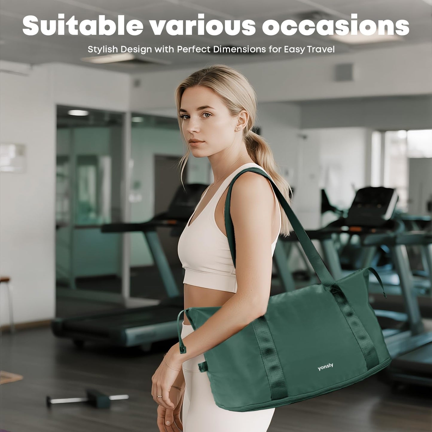 YONSLY® Reisetasche und Kulturbeutel Satz, Leichte Weekender mit Trolleyhülle, Erweiterbare, Doppellagiges, Wasserdichtes Oxford-Gewebe, Waschbar für Flugzeug Reise Gym Sport