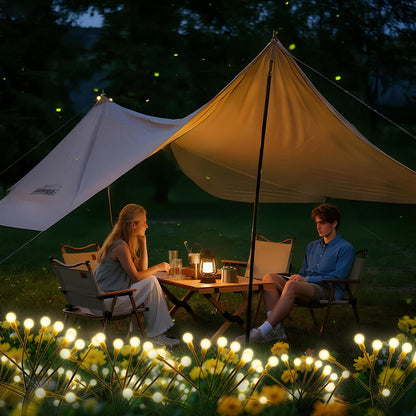 LQWELL® Firefly Solar Lights Outdoor Garden, 2 Pcs 6 LED Firefly Solar Garden Lights, Waterproof Swinging Garden Lights Warm White for Path Lighting Lawn Patio Balcony Walkway Decor
