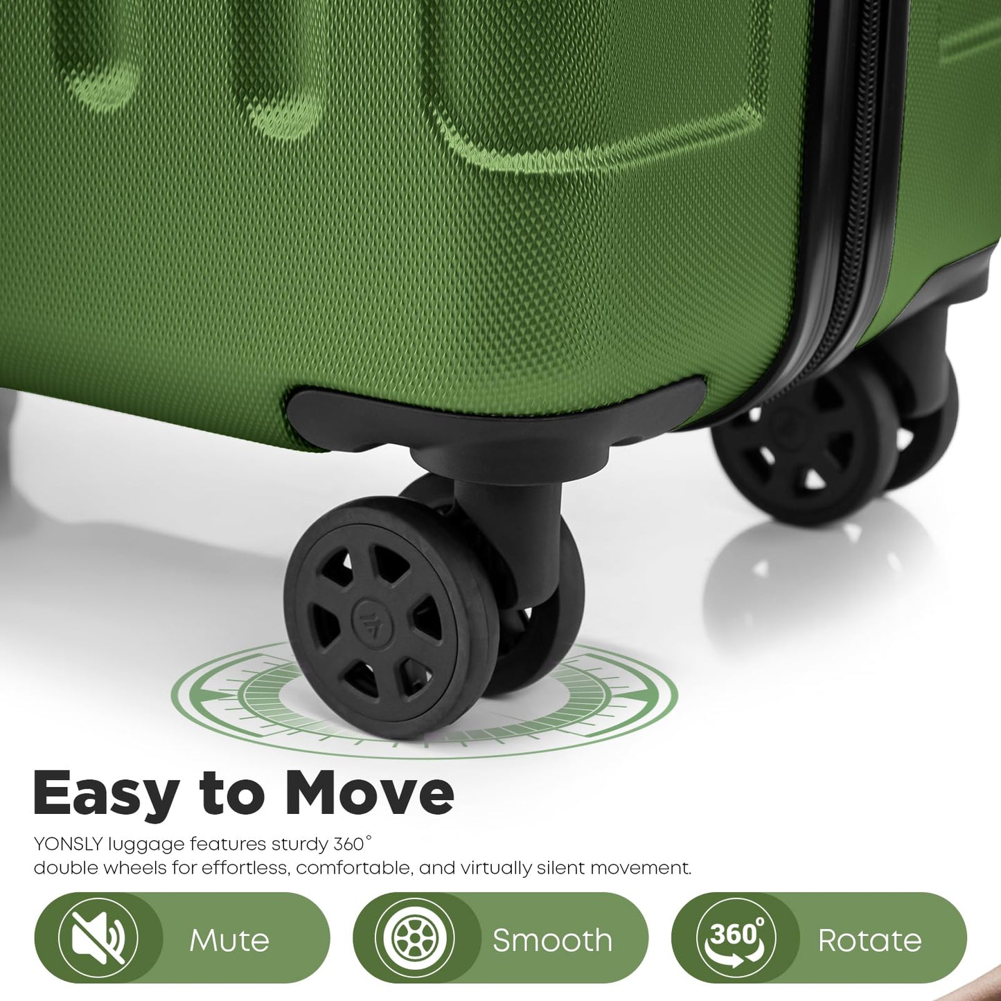 YONSLY® Premium Travel Suitcase TSA Lock, YKK Zipper Hardshell Suitcase Trolley Cabin Suitcase Rolling Suitcase Hand Luggage 4 Wheels