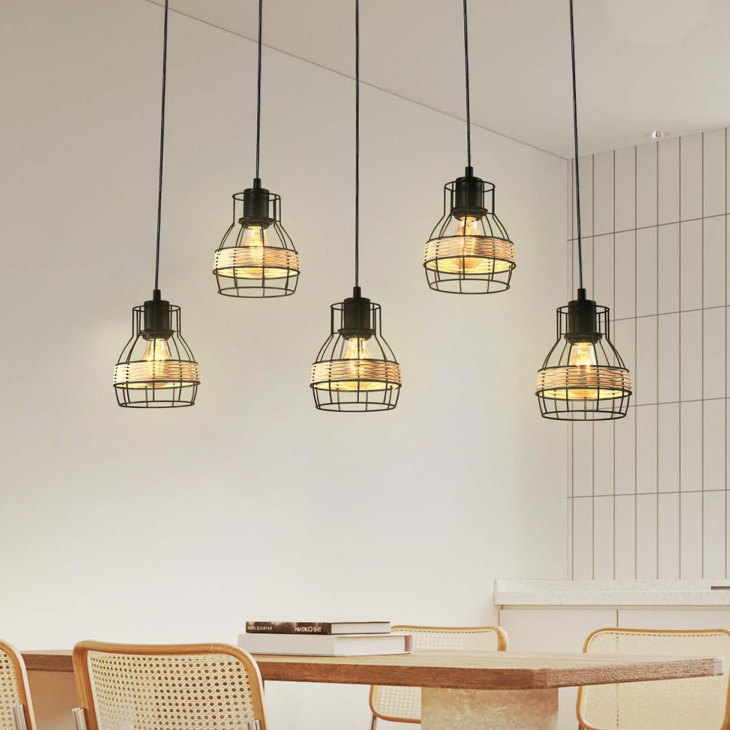 LQWELL® pendant lamp E27 black, retro pendant lamp, modern chandelier, height-adjustable vertigo lamp for living room, bedroom, dining room, cafe, bar counter, restaurant