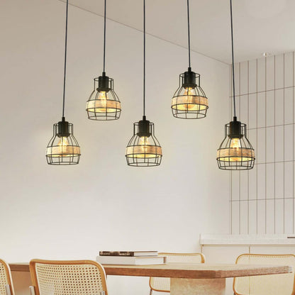 LQWELL® pendant lamp E27 black, retro pendant lamp, modern chandelier, height-adjustable vertigo lamp for living room, bedroom, dining room, cafe, bar counter, restaurant