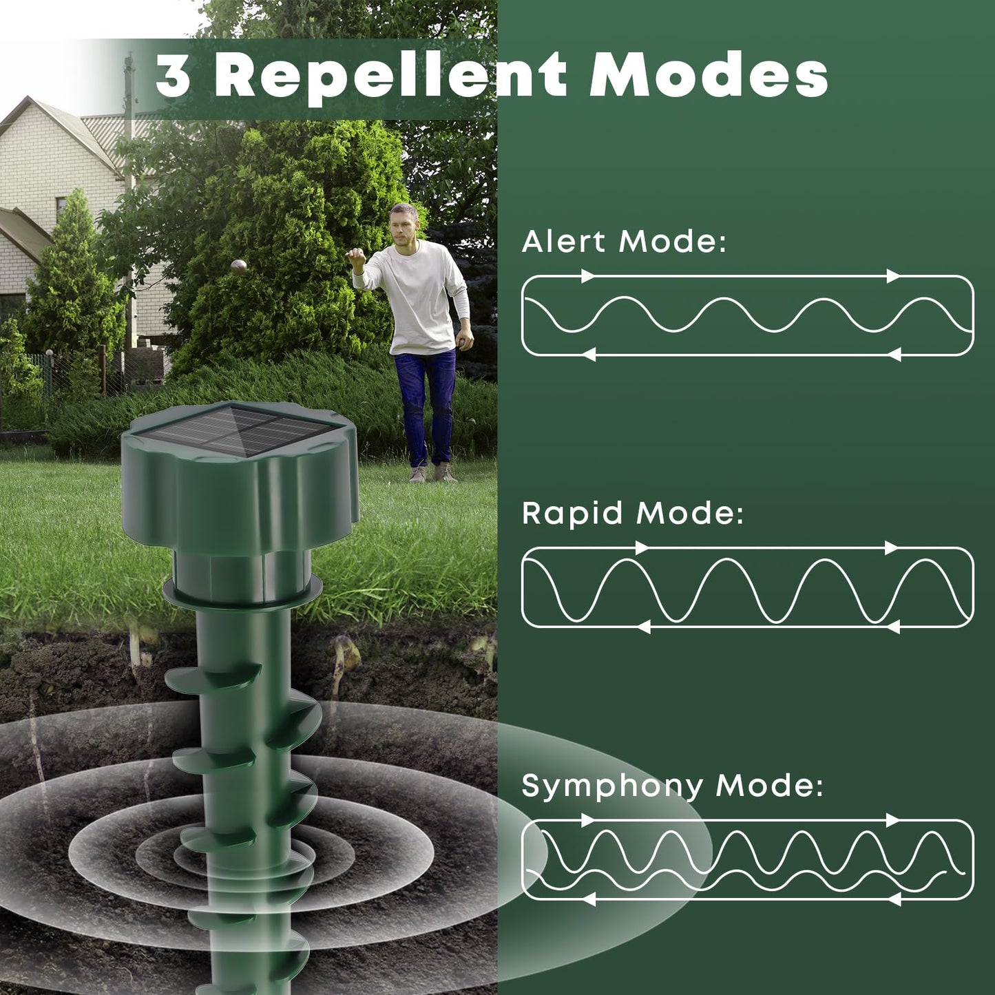 LQWELL® Solar Mole Repellent, 2 Pieces Vole Repellent, Gopher Repellent for the Garden, Ultrasonic Snake Repellent Lizard Repellent, Pest Control IP65 Waterproof for Lawn