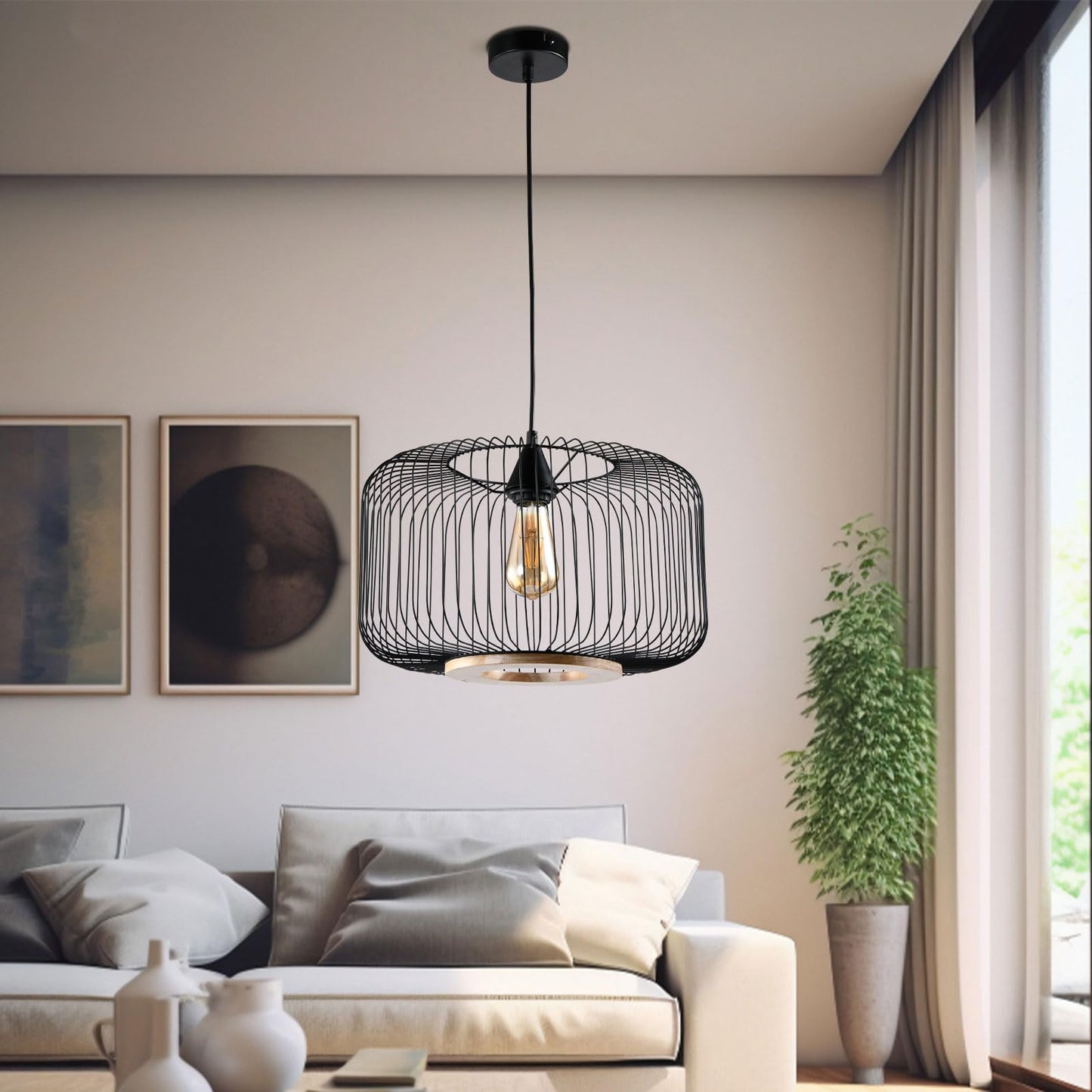 LQWELL® Pendant Lamp Black, Retro Hanging Lamp Pendant Light E27 Vertigo Lamp Height Adjustable Chandelier Max 60W for Dining Room Cafes Studio Bar Counter Bedroom Shopping Mall Decor