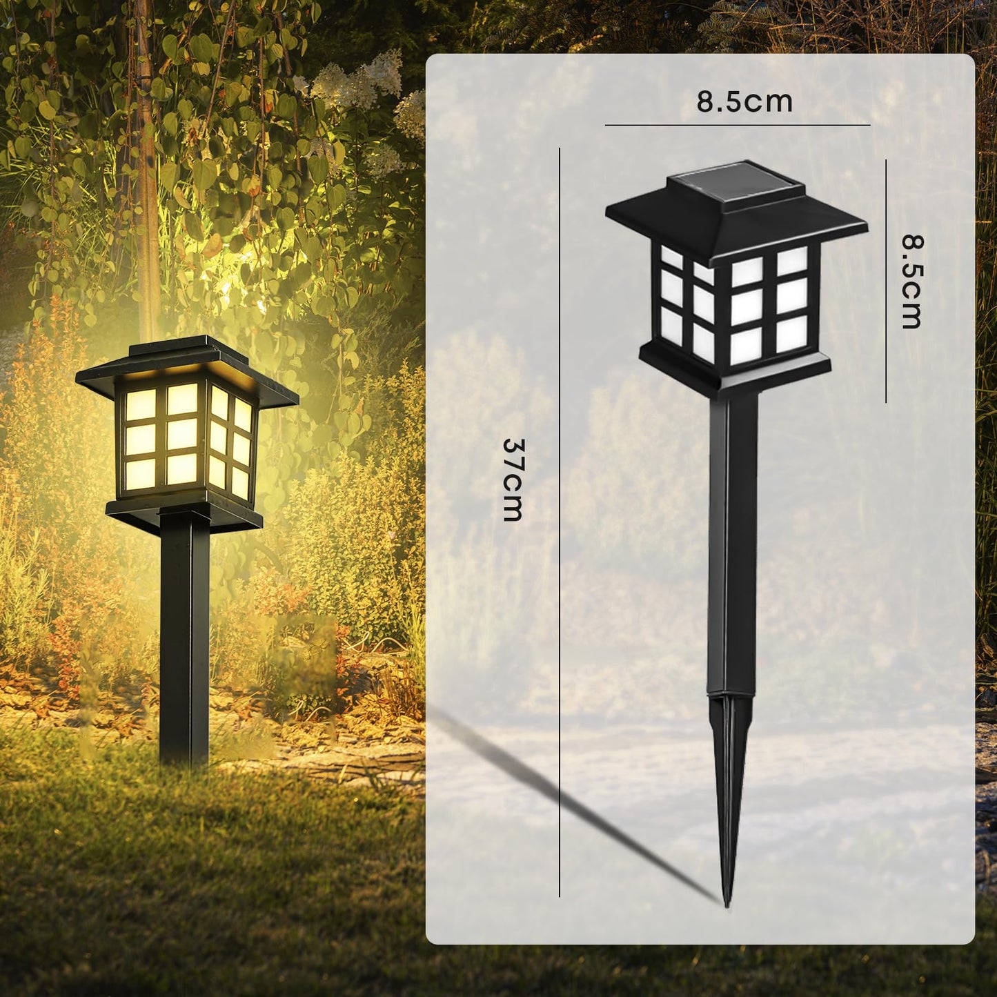 LQWELL® Solar Lights for Outdoor Garden, 8 Pieces Solar Garden Lights IP65 Waterproof, Retro Solar Lights, Warm White Decorative Pathway Lights, Vertical 37cm Height for Grass Patio Balcony Walkway