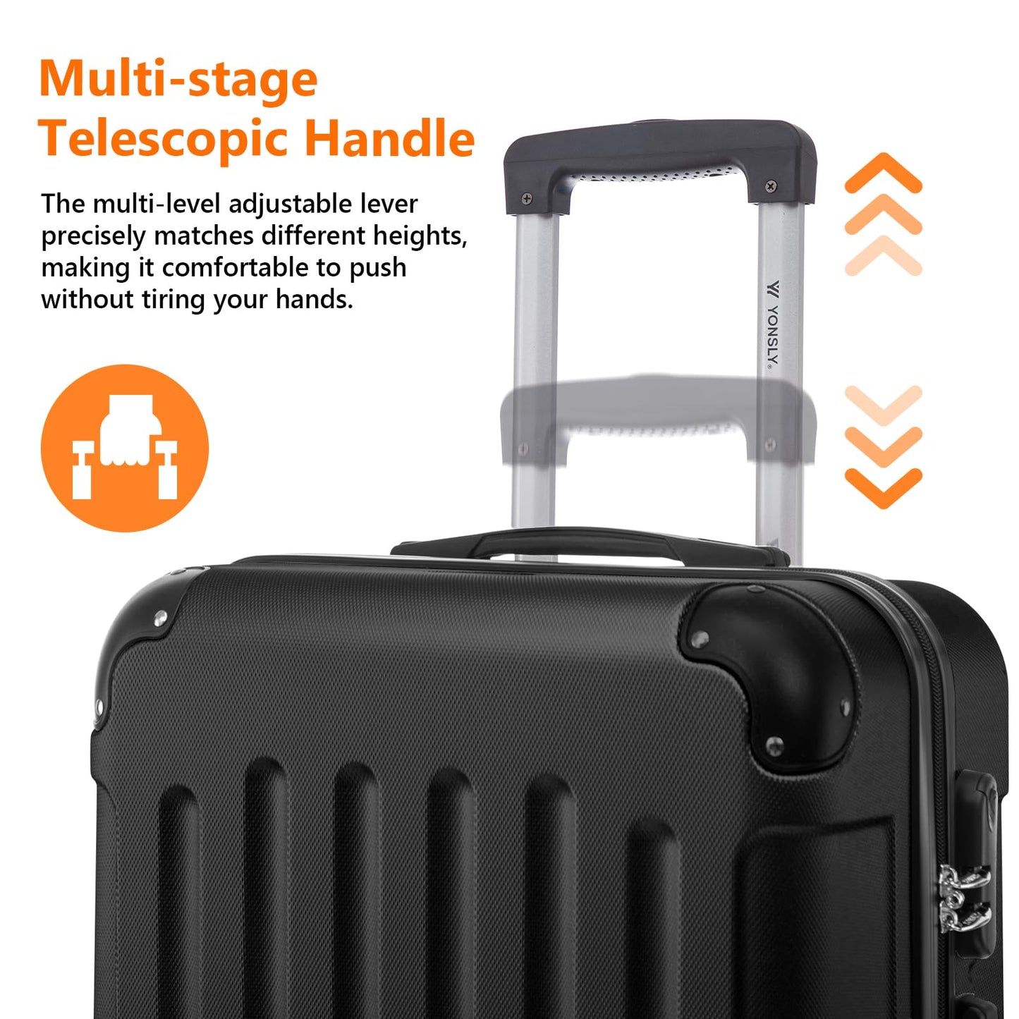 YONSLY® Luggage Suitcase Travel Suitcase, Trolley Carry-on Luggage, Hardshell Suitcase with 360° Spinner Wheels, Combination Lock, Multi-stage Telescopic Handle