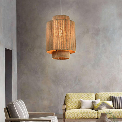 LQWELL® E27 Pendant Light Ceiling Lamp Chandelier, Retro Ceiling Light Pendant Lamp 1-Light, Linen Beige Chandelier for Living Room Bedroom Dining Room Bar Hotel Shop Studio Cafes