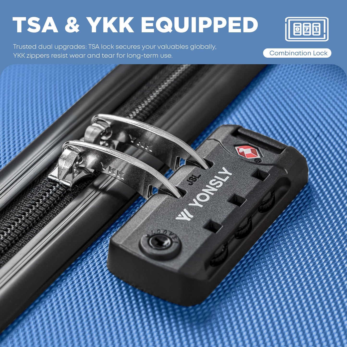 YONSLY® Premium Travel Suitcase TSA Lock, YKK Zipper Hardshell Suitcase Trolley Cabin Suitcase Rolling Suitcase Hand Luggage 4 Wheels (L-XL-Set)