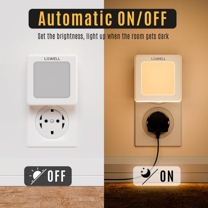 LQWELL® Foldable Night Light Plug with Dusk Sensor, Adjustable Brightness Night Lamp, Automatic Socket Light, Warm White Orientation Light for Kids' Room, Hallway, Stairs (White, 1 PC)