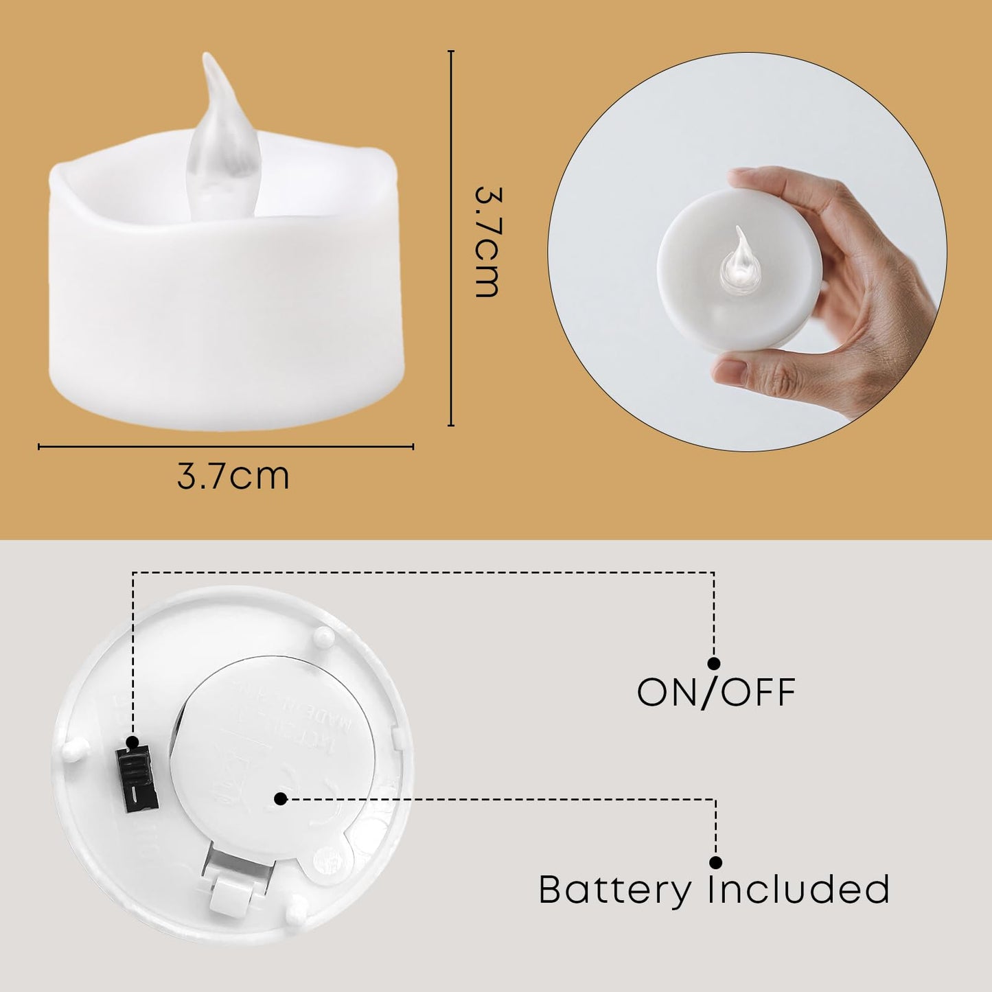 LQWELL® 12 Pcs Tealights, LED Candles Realistic Flickering Flame, Battery Operated Candle Lamp, Warm Yellow, Plastic, 3.2x3.6cm for Wedding, Party, Festival, Home Decoration