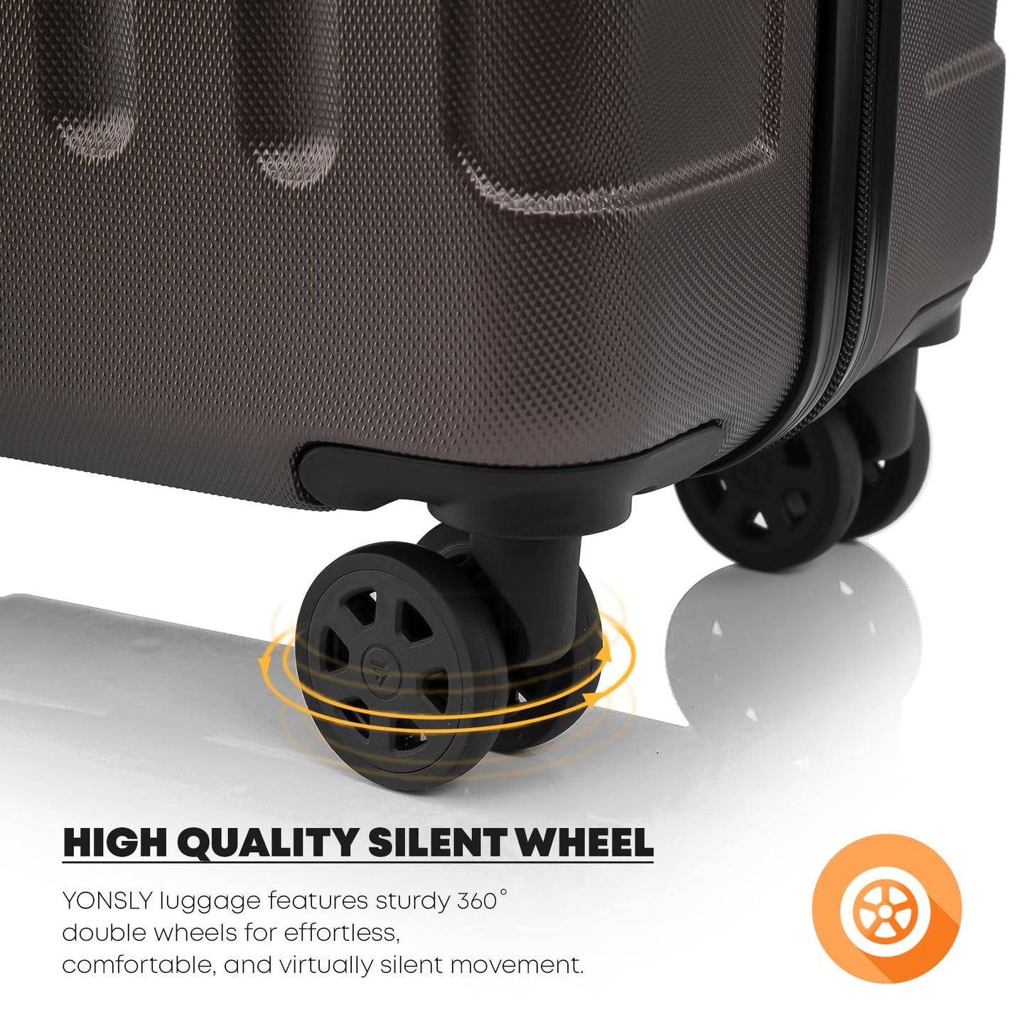 YONSLY® Suitcase Set, Trolley Travel Suitcase, Spinner Carry-on, Luggage Set with 4 360° Wheels, Hardshell Travel Suitcase, Combination Lock, Soft Rubber Handle (3 Piece Set, M,L&XL)