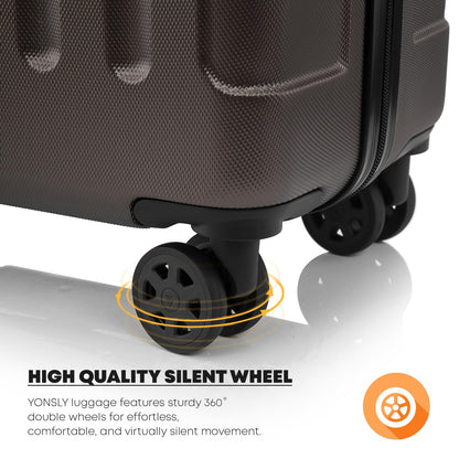 YONSLY® Suitcase Set, Trolley Travel Suitcase, Spinner Carry-on, Luggage Set with 4 360° Wheels, Hardshell Travel Suitcase, Combination Lock, Soft Rubber Handle (3 Piece Set, M,L&XL)