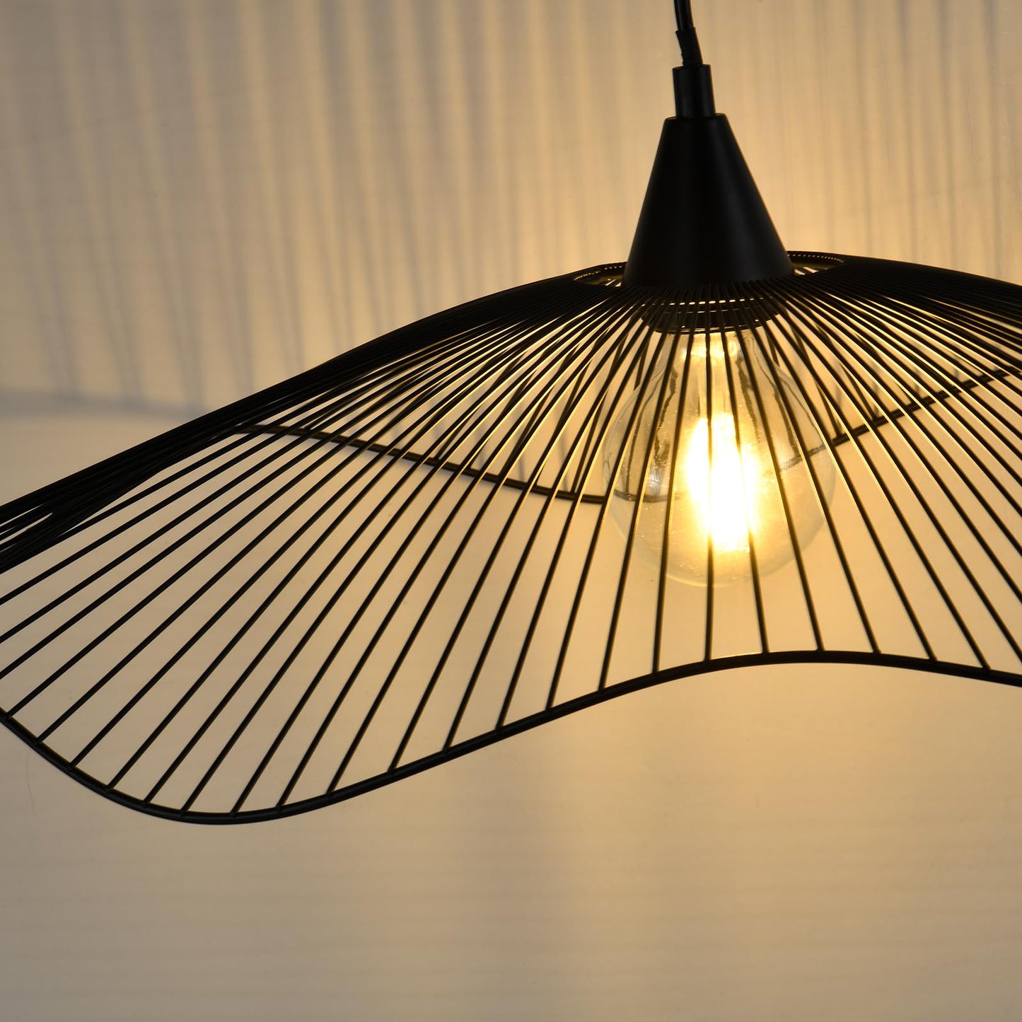 LQWELL® LED Pendant Lamp Black Hat Line, Retro Hanging Lamp E27 Vertigo Lamp Height Adjustable Chandelier for Living Room Bedroom Dining Room Cafes Studio Bar Counter Decor