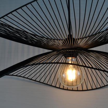 LQWELL® LED Pendant Lamp Black Hat Line, Retro Hanging Lamp E27 Vertigo Lamp Height Adjustable Chandelier for Living Room Bedroom Dining Room Cafes Studio Bar Counter Decor