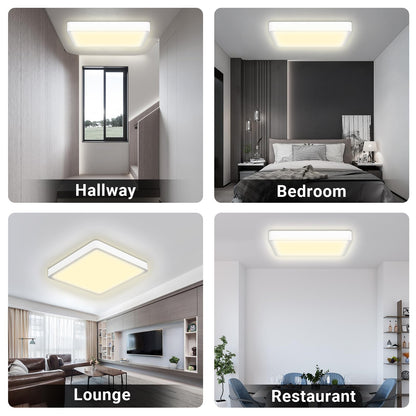 LQWELL® LED-Deckenleuchte quadratisch, flache Montage über verschiedenen Räumen