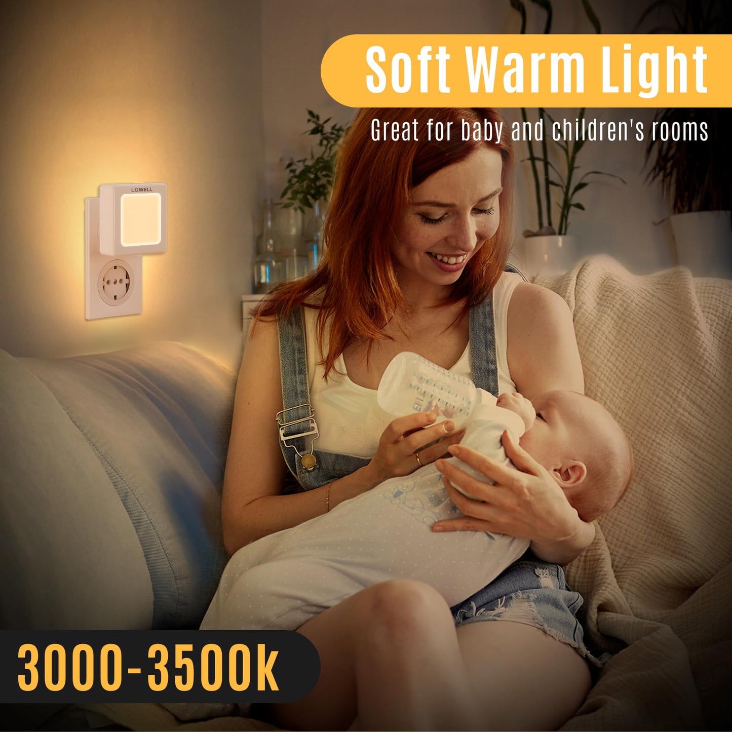 LQWELL® Foldable Outlet Night Light with Dusk Sensor, Night Lamp Adjustable Brightness, Automatic Outlet Light, Warm White Orientation Light for Kids' Room, Hallway, Stairs, White, 4/8 PCS