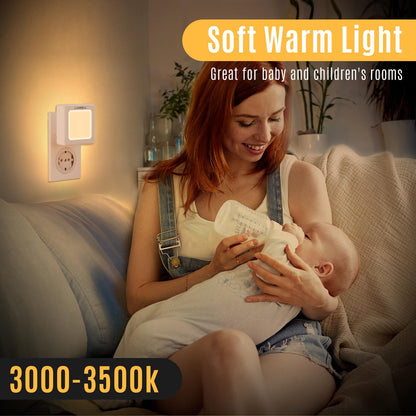 LQWELL® Foldable Outlet Night Light with Dusk Sensor, Night Lamp Adjustable Brightness, Automatic Outlet Light, Warm White Orientation Light for Kids' Room, Hallway, Stairs, White, 4/8 PCS