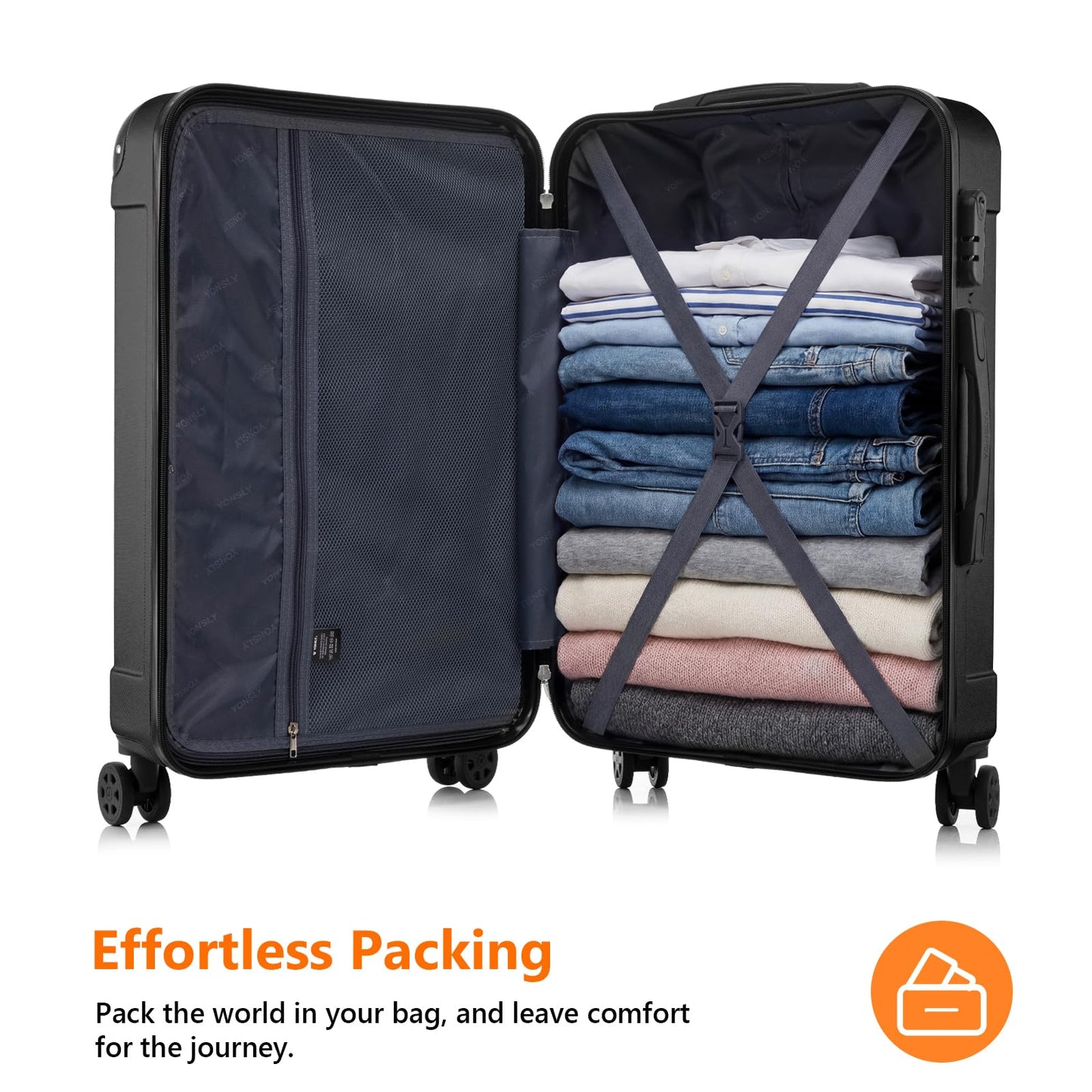 YONSLY® Luggage Suitcase Travel Suitcase, Trolley Carry-on Luggage, Hardshell Suitcase with 360° Spinner Wheels, Combination Lock, Multi-stage Telescopic Handle
