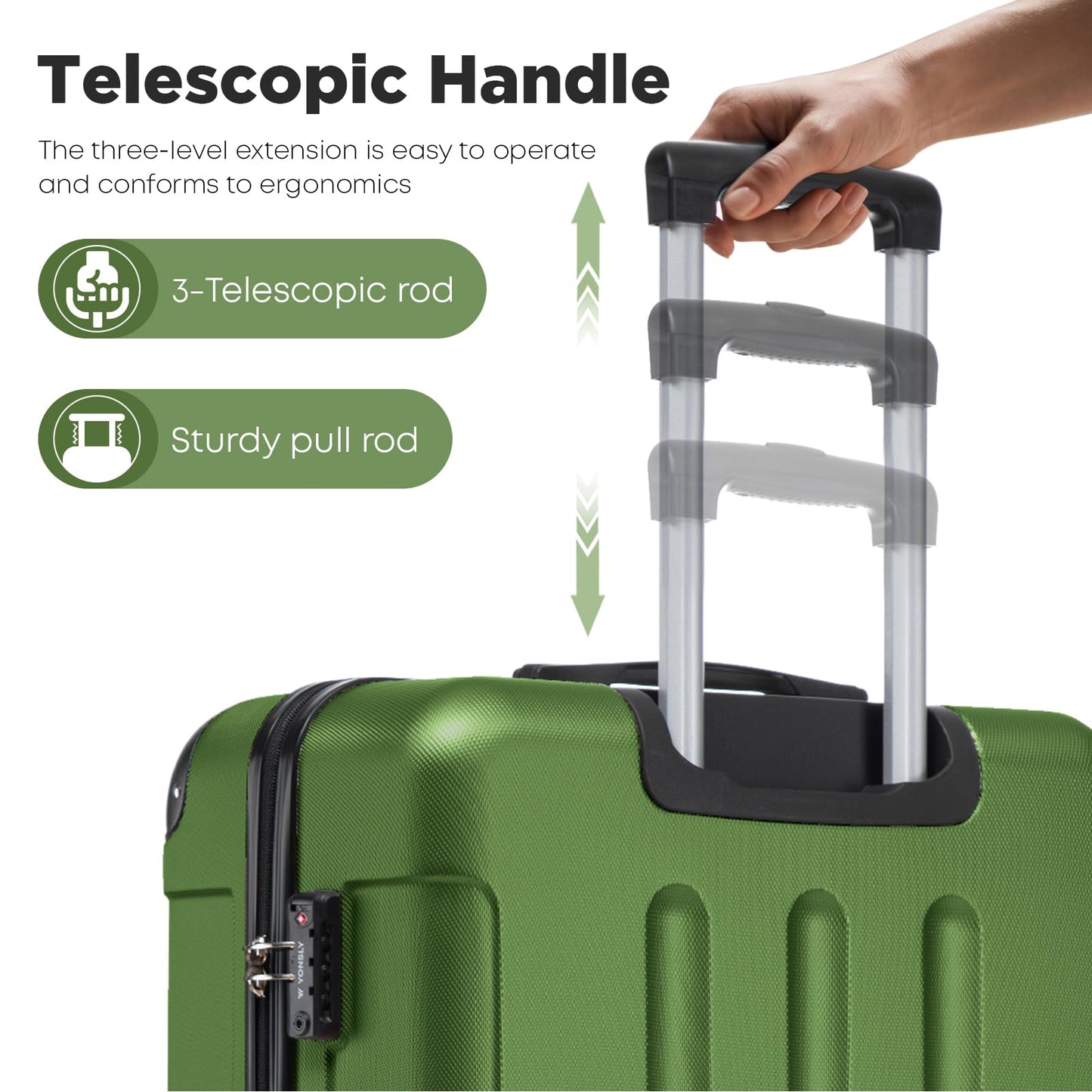 YONSLY® Premium Travel Suitcase TSA Lock, YKK Zipper Hardshell Suitcase Trolley Cabin Suitcase Rolling Suitcase Hand Luggage 4 Wheels