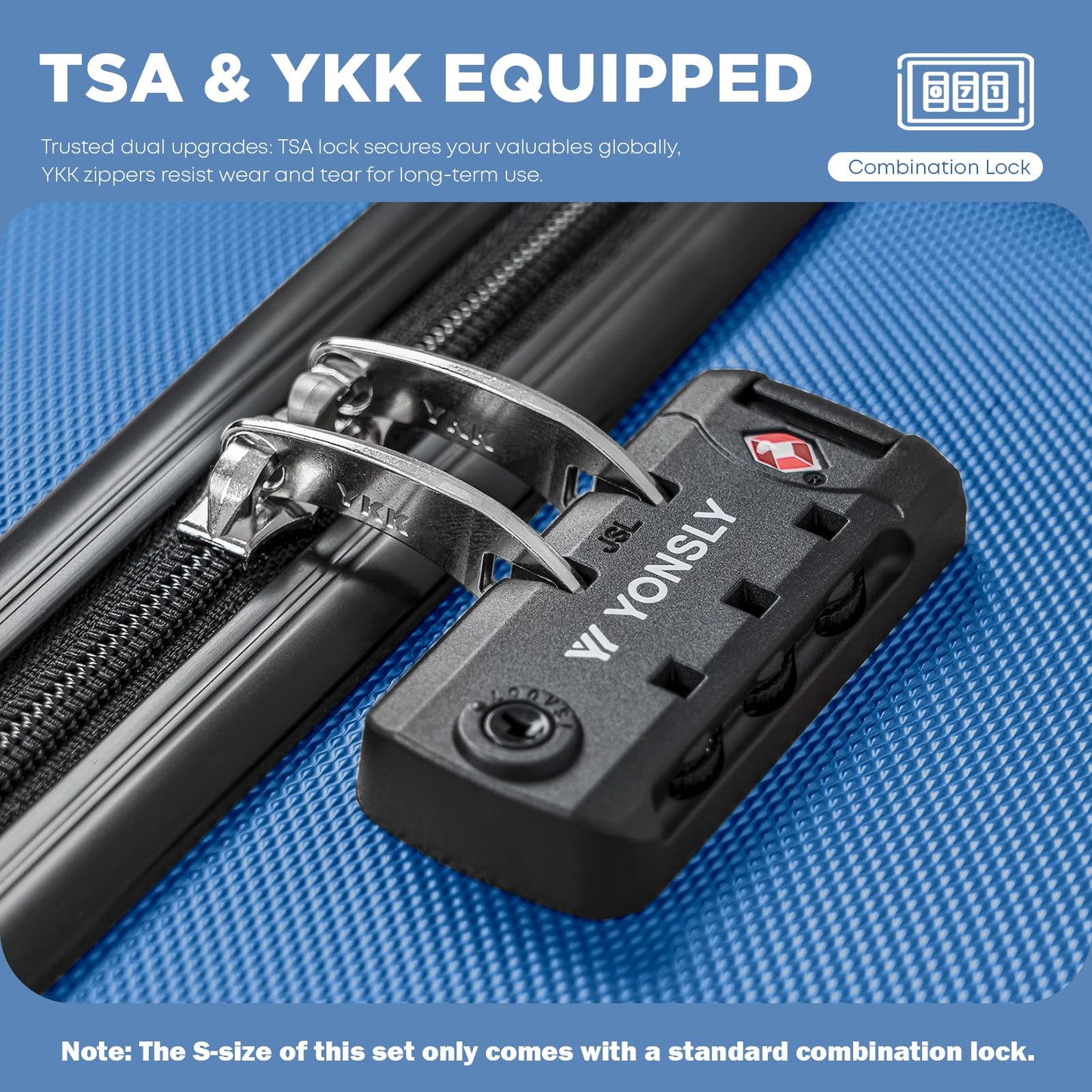 YONSLY® Premium Luggage, TSA Lock YKK Zipper Hardside Suitcase Trolley Cabin Luggage Roller Suitcase Carry-On 4 Wheels (S-M-L-XL-Set)