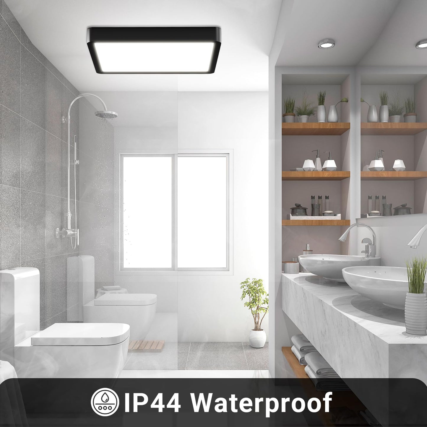 LQWELL® Ceiling Light LED Ceiling Lamp, IP44 Waterproof Bathroom Lamp Square Flat 23W 6000K 2400LM Modern Simple Lamp Thin for Living Room Bathroom Bedroom Kitchen Balcony Basement Office, 300 * 25mm