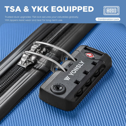 YONSLY® Premium Luggage TSA Lock, YKK Zipper Hardside Suitcase Trolley Cabin Suitcase Rolling Suitcase Hand Luggage 4 Wheels (M-L-XL-Set)