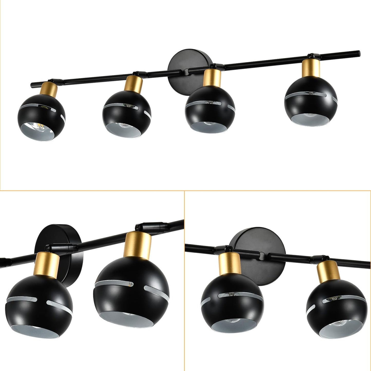 LQWELL® LED Ceiling Light Spotlight, Black Ceiling Spotlights E27 Ceiling Lamp Rotatable Wall Lamp Kitchen Light 2 3 4 Flames for Bedroom Living Room Dining Room Bar Shop Studio
