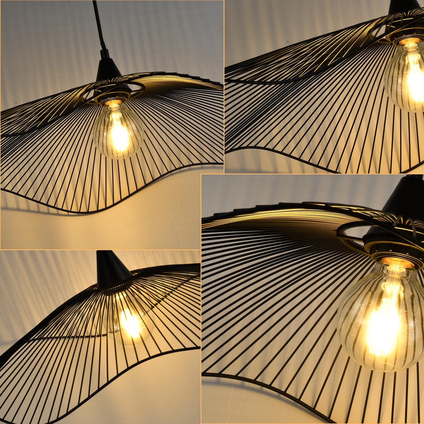 LQWELL® LED Pendant Lamp Black Hat Line, Retro Hanging Lamp E27 Vertigo Lamp Height Adjustable Chandelier for Living Room Bedroom Dining Room Cafes Studio Bar Counter Decor