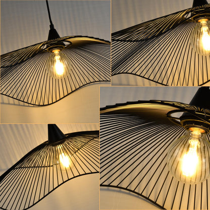 LQWELL® LED Pendant Lamp Black Hat Line, Retro Hanging Lamp E27 Vertigo Lamp Height Adjustable Chandelier for Living Room Bedroom Dining Room Cafes Studio Bar Counter Decor
